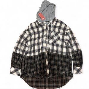 Boho Plaid Patchwork Oversized Button-Up Shirt